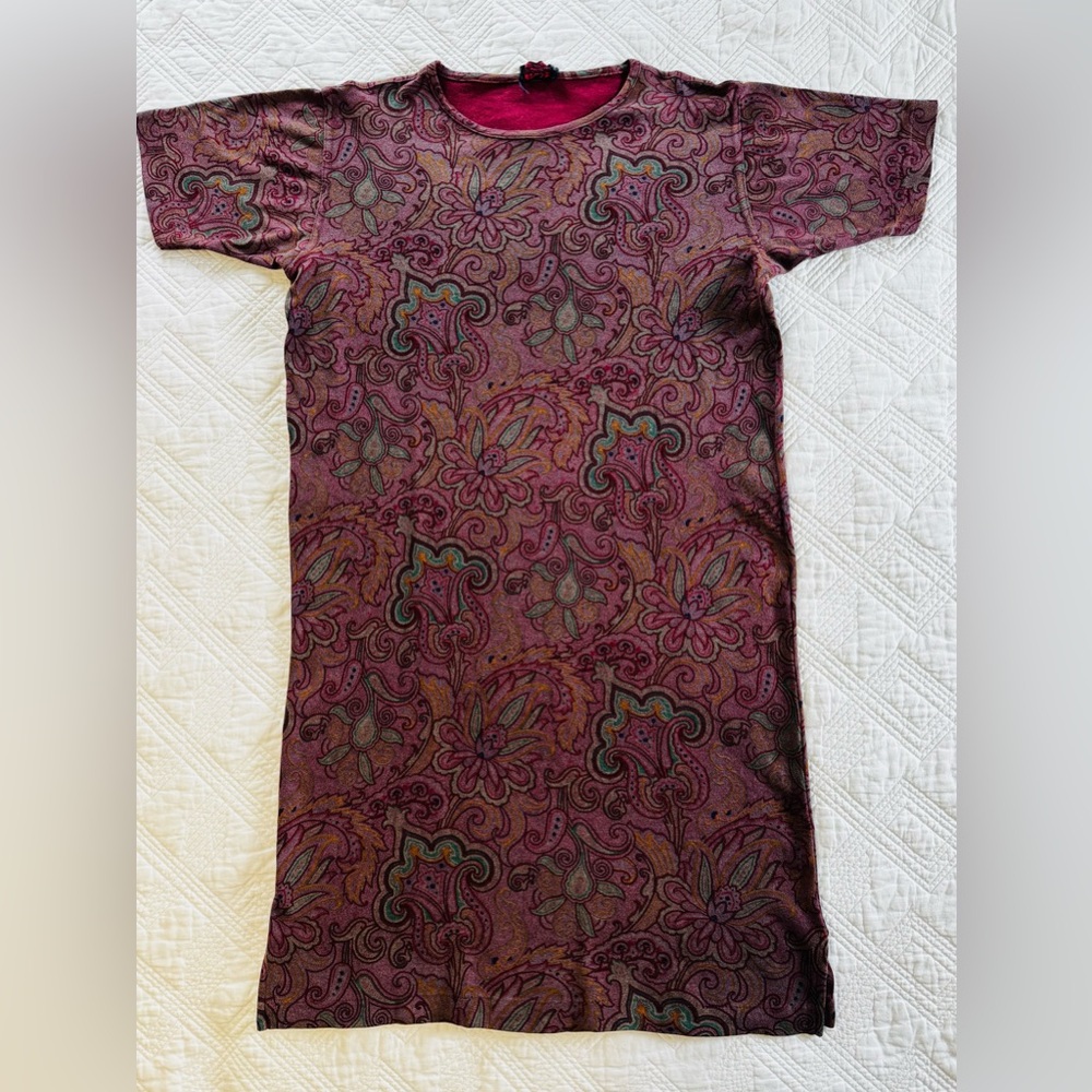 Etro Paisley Midi Dress Burgundy Tapestry Print Size Medium Cotton Luxury